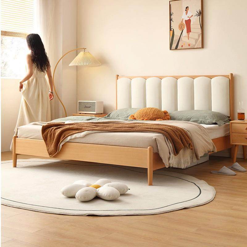 北欧榉木实木1.8双人床日式小户型1.5米单人床原木风木蜡油简约床,淘宝优惠券,粉丝福利购,淘宝优惠卷
