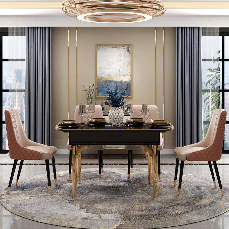 可伸缩轻奢圆餐桌椅组合电磁炉大理石面桌椅现代简约家用桌子,淘宝优惠券,粉丝福利购,淘宝优惠卷