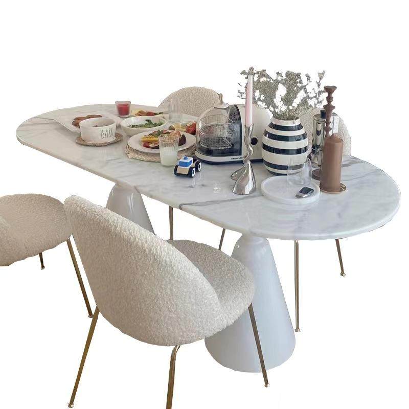 法式奶油风轻奢岩板餐桌家用网红餐桌椅小户型椭圆形圣杯餐桌饭桌,淘宝优惠券,粉丝福利购,淘宝优惠卷