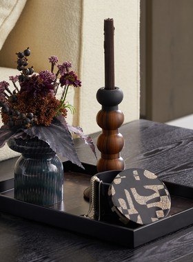 中古风客厅茶几桌面暗夜系列创意罗马文拼图圆形托盘抽纸盒装饰品