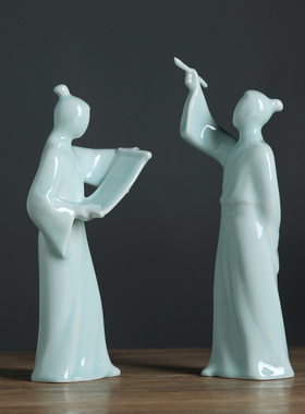 新中式陶瓷器家居装饰品摆设陶瓷人物摆件送礼琴棋书画