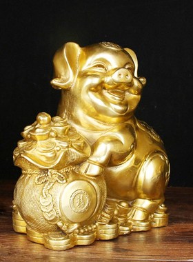厚德铜猪摆件十二生肖猪元宝可爱猪黄铜金猪福猪家居装饰品