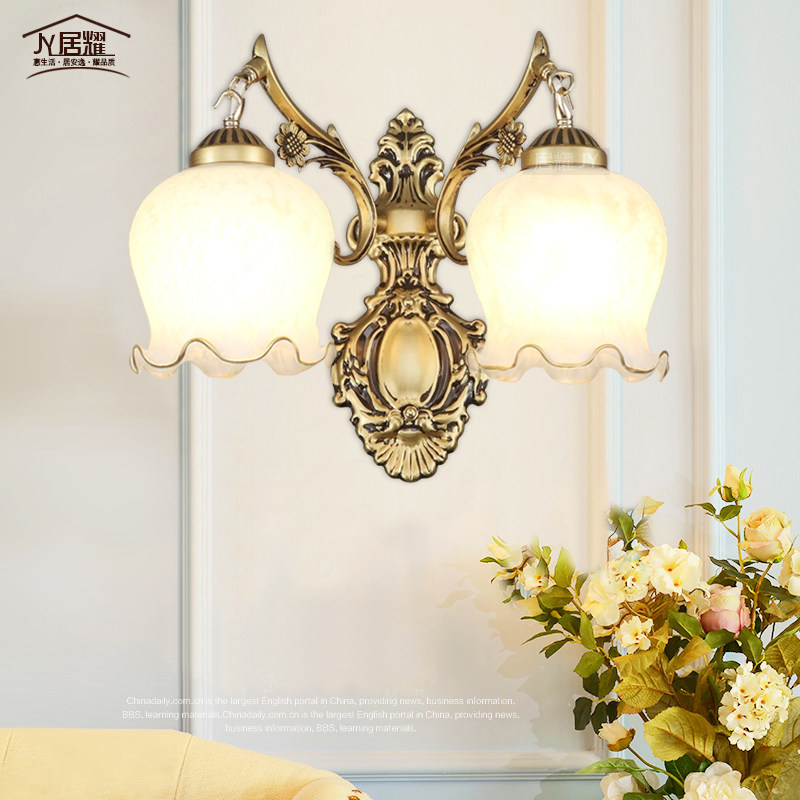 欧式壁灯背景墙床头灯卧室灯具复古单头壁灯走廊简约古铜色,淘宝优惠券,粉丝福利购,淘宝优惠卷