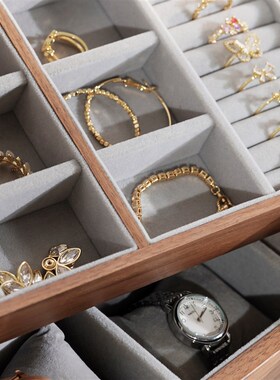 双层黑巧首饰盒创木工坊实木高档首饰收纳整理盒