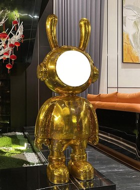 创意网红太空兔大摆件轻奢现代灯光树脂玻璃客厅电视柜玄关装饰品