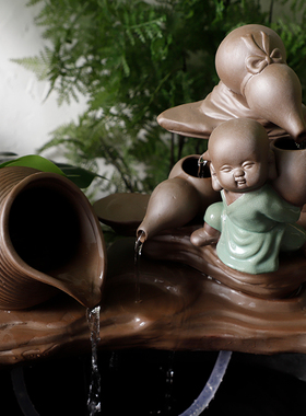 陶瓷流水水泵搭配水缸水坛小沙弥流水水管葫芦形状