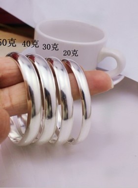 仙记银手镯 999纯银 女 宽镯子光面开口手工定做纯银饰品元/克