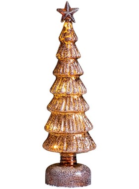 掬涵 琥珀色玻璃圣诞树发光桌面装饰圣诞摆件商场橱窗氛围小夜灯