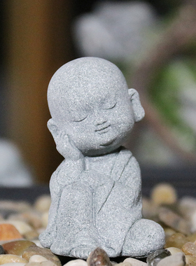 仿真卉沙弥摆件假山盆景园艺花玄小装饰摆设家居小关佛陀