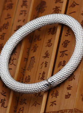 手工纯银手镯男999细芙蓉麻花编织绞丝女开口复古手环定制新品