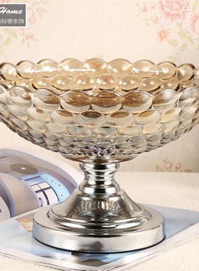 高档欧式果盘奢华玻璃水果盘 客厅茶几餐桌加厚玻璃果盘