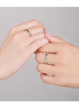 高档简约素圈999银情侣戒指开口情人节礼物送女友 开口可调节