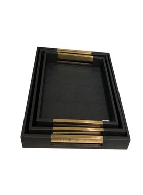 现代轻奢白色皮托盘摆件新中式样板房售楼处茶几长方形收纳盘饰品