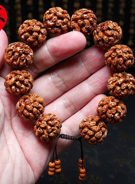 桃核手串21大籽百子纳福精品核雕文玩手持把件新品手工浮雕手链男