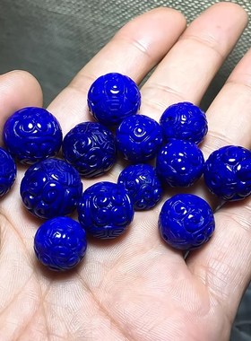 天然老料青金石回纹珠散珠单珠子配珠猴头配饰圆珠子手串男女多宝