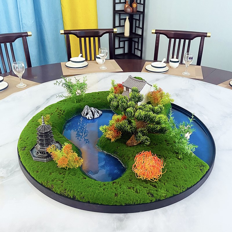 大型圆桌中间摆花酒店饭店别墅餐桌装饰景观仿真绿植盆栽中式简约 - 图0