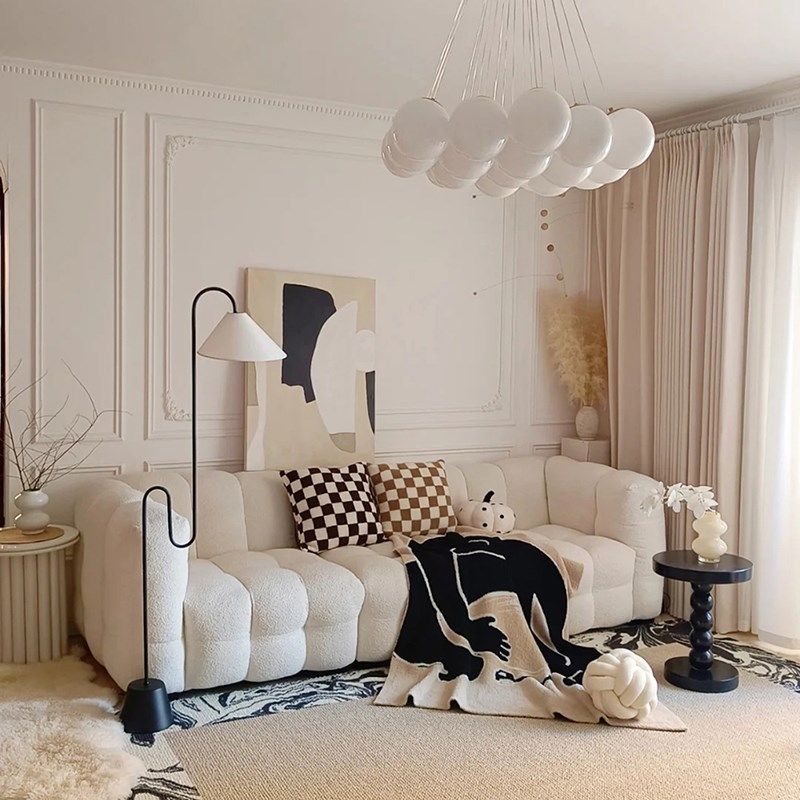 客厅靠墙装饰画手绘抽象小众黑白挂画奶油风丙烯立体软饰画,淘宝优惠券,粉丝福利购,淘宝优惠卷