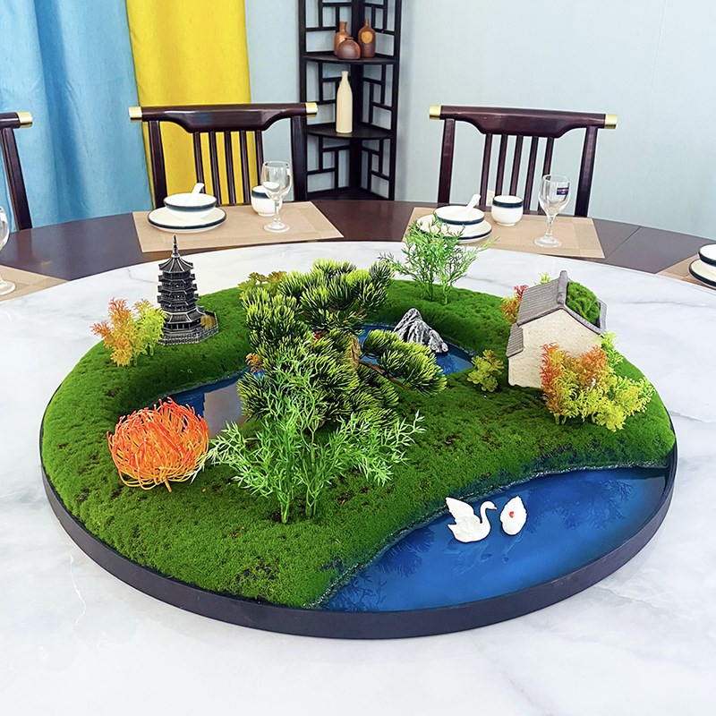 大型圆桌中间摆花酒店饭店别墅餐桌装饰景观仿真绿植盆栽中式简约 - 图1