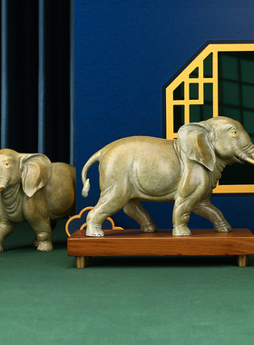 铜摆件一对纯吸水铜象家居客厅店铺开业礼品装饰