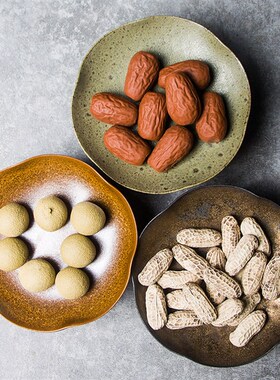 手工陶瓷茶点盘日式粗陶高脚水果盘中式点心零食干果碟子碗小茶托