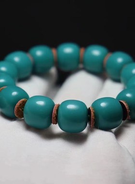 雪巴琉璃果冻料松石绿老型单圈手串佛珠手捻男女饰品佩戴文玩配饰