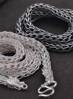 双龙头990纯银项链男士手工复古粗犷霸气银链厚重健身男友礼上尊