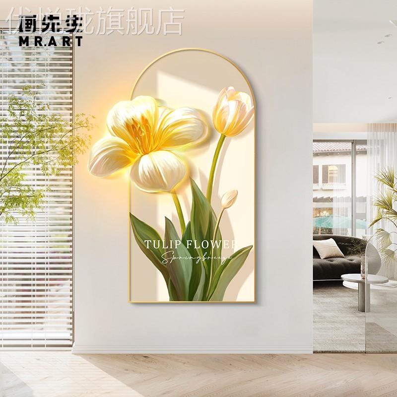 网红欧创北意玄关装饰画现代简约走廊道挂画小清新发光灯过画客厅 - 图1