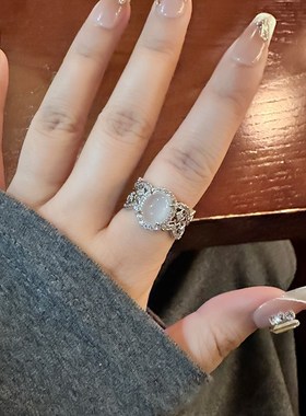 新中式气质锆石戒指轻奢高级感复古开口食指指环小众设计国风配饰