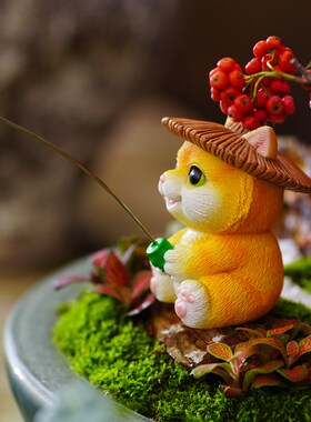 小猫钓鱼缸水族箱造景观摆件器水庭院假山流园花古法养鱼池装饰品