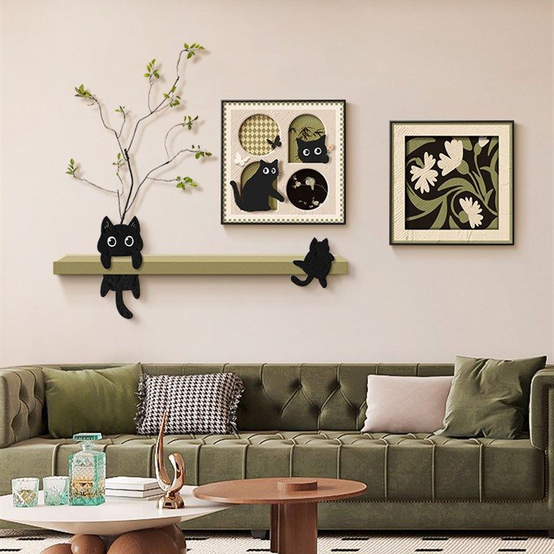 法式覆古客厅装饰画趣味猫小生境艺术组合画古色古香沙发背景,淘宝优惠券,粉丝福利购,淘宝优惠卷