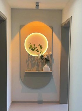 遮丑装饰摆件奶油风入户玄关装饰画落日灯画走廊过道砂岩灯光画