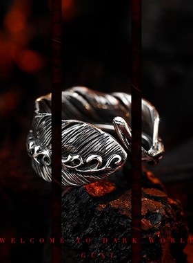 GUXI【翎羽】小众设计925银戒指男 复古个性高级感食指开口指环女