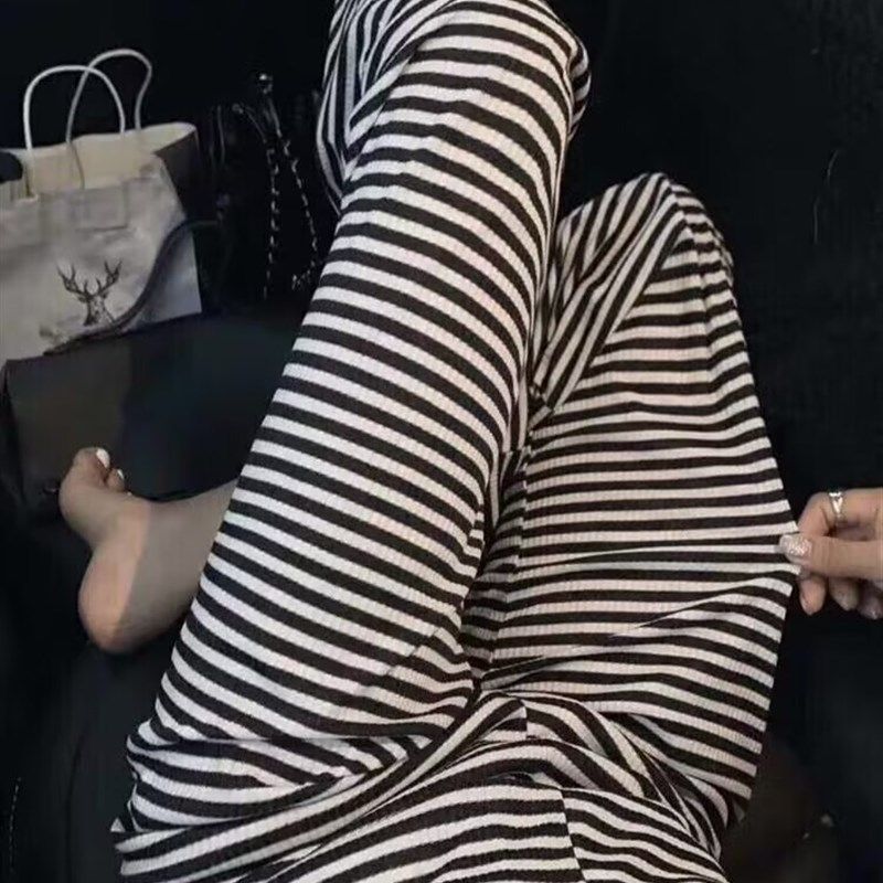 孕妇黑白撞色条纹春夏薄款阔腿裤2023新款休闲宽松夏季拖地长裤潮,淘宝优惠券,粉丝福利购,淘宝优惠卷