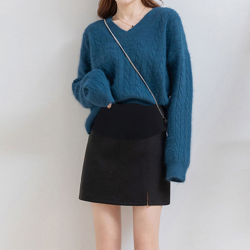 孕妇短裙新款 春秋款A字包臀显瘦开叉潮妈冬季毛呢黑色托腹半身裙,淘宝优惠券,粉丝福利购,淘宝优惠卷