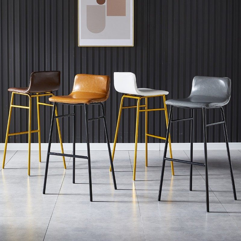 简约现代家用吧台椅网红轻奢前台椅酒吧椅子靠背皮革铁艺椅高脚凳,淘宝优惠券,粉丝福利购,淘宝优惠卷