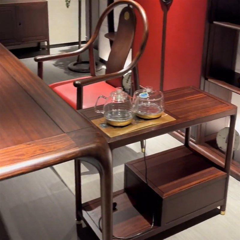 新中式乌金木禅意茶桌椅组合简约现代功夫实木茶几客厅茶台一体,淘宝优惠券,粉丝福利购,淘宝优惠卷
