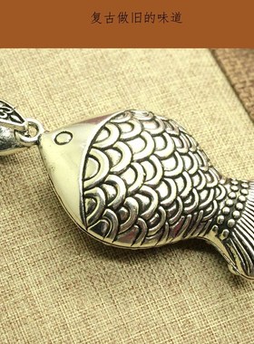 复古胖胖鱼长款项链百搭吊坠挂饰女民族风毛衣链文艺气质挂件挂饰