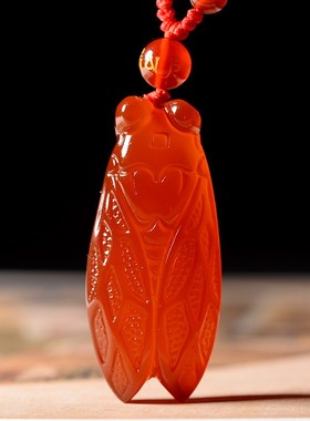 九华山正品天然黄玉髓红玉髓蝉吊坠知了一鸣惊人学生项链挂件男女