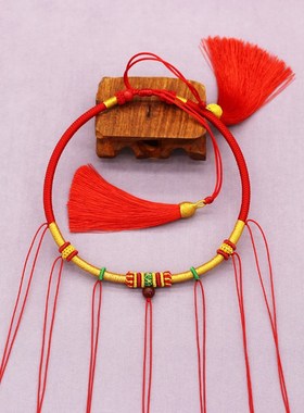 宝宝项圈编织红绳百天抓周送礼项链金锁银锁儿童挂绳满月周岁礼品