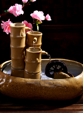 家泉鱼缸流水器创视柜小摆件陶瓷喷居桌面客厅电意礼物