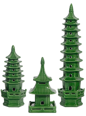 新中式家用软装陈设陶手工白色大号九层塔瓷文昌品凉亭子建筑摆件