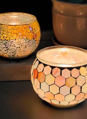 Romantic pure handmade Mosaic glass candle holder filled wit