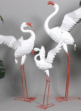 铁艺白套三件道火烈鸟摆件商场橱窗美陈露台花园布置婚庆舞台鹤具