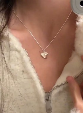 冷淡风银色金属爱心珍珠吊坠项链女2024年新款潮小众气质颈链配饰