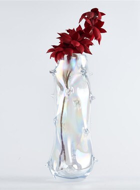 潮饰品软装家居现代简约炫彩玻璃多刺花器摆件花瓶样板房售楼处