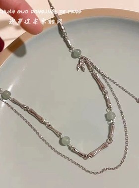 全店买二赠一新中式项链高级感冷淡风竹节串珠叶双层流苏颈链