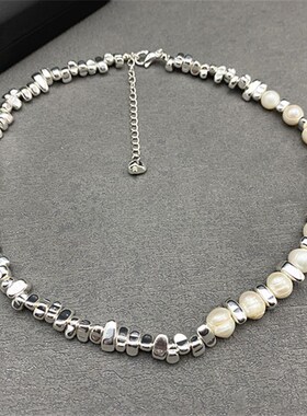 碎银几两项链2024年新款设计感百搭锁骨链女夸张时尚淡水珍珠颈链