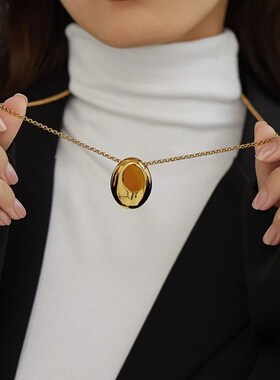 光面大水滴吊坠项链女秋冬轻奢小众设计高级感简约百搭长款毛衣链