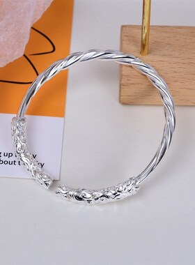 银手镯女纯银999韩版开 口银镯子实心饰品轻奢小众生日礼物送