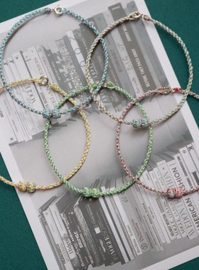 幻彩闪闪手绳手工编织可串珠彩色手绳银扣绳可串3D硬定制绳子饰品